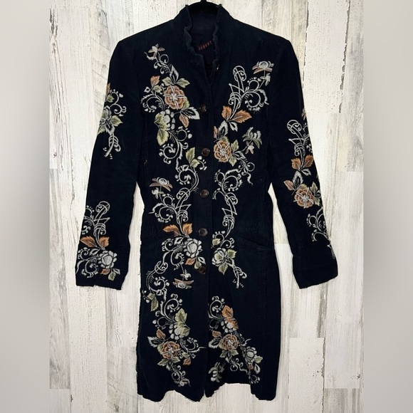 Johnny Was Jackets & Blazers - Johnny Was Mid Length Jacket Black Embroidered Size X Small
